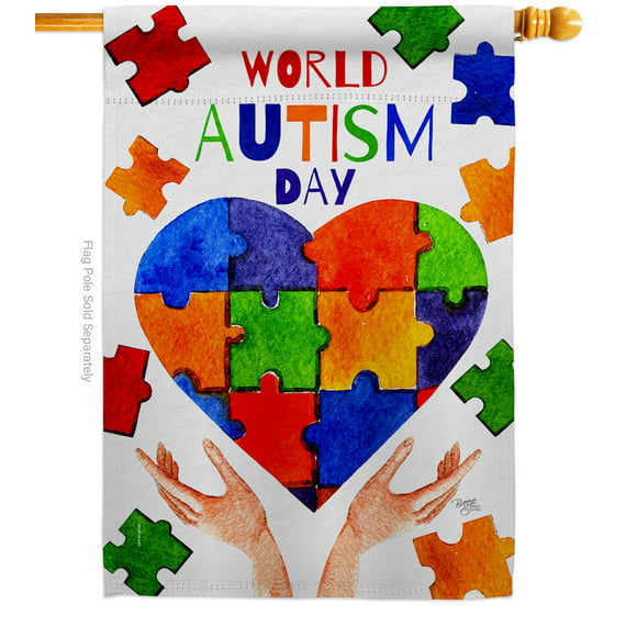 AVOIN Autism Awareness Garden Flag Vertical Double Sided Puzzle Piece Inspirational Support Yard Outdoor Decoration 12.5 x 18 Inch 